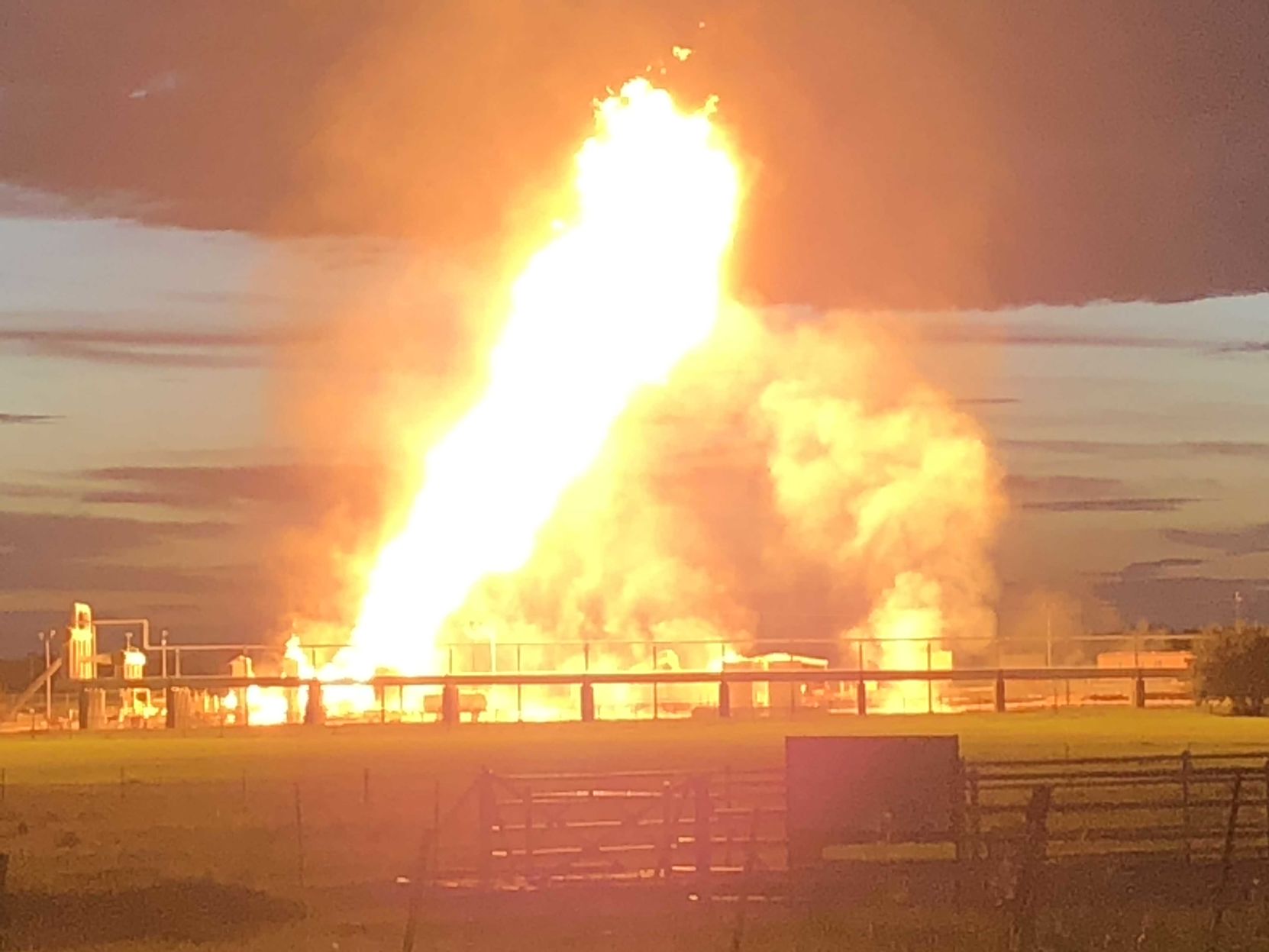 Kinder Morgan gas facility burns near Runge